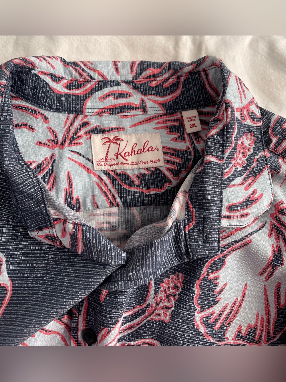 💃 KAHALA Hawaiian Vintage Button Down Oversized White Pink Hibiscus Shirt 2XL - Picture 3 of 5